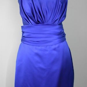 Blue Satin Floor Length Bridesmaid Dress